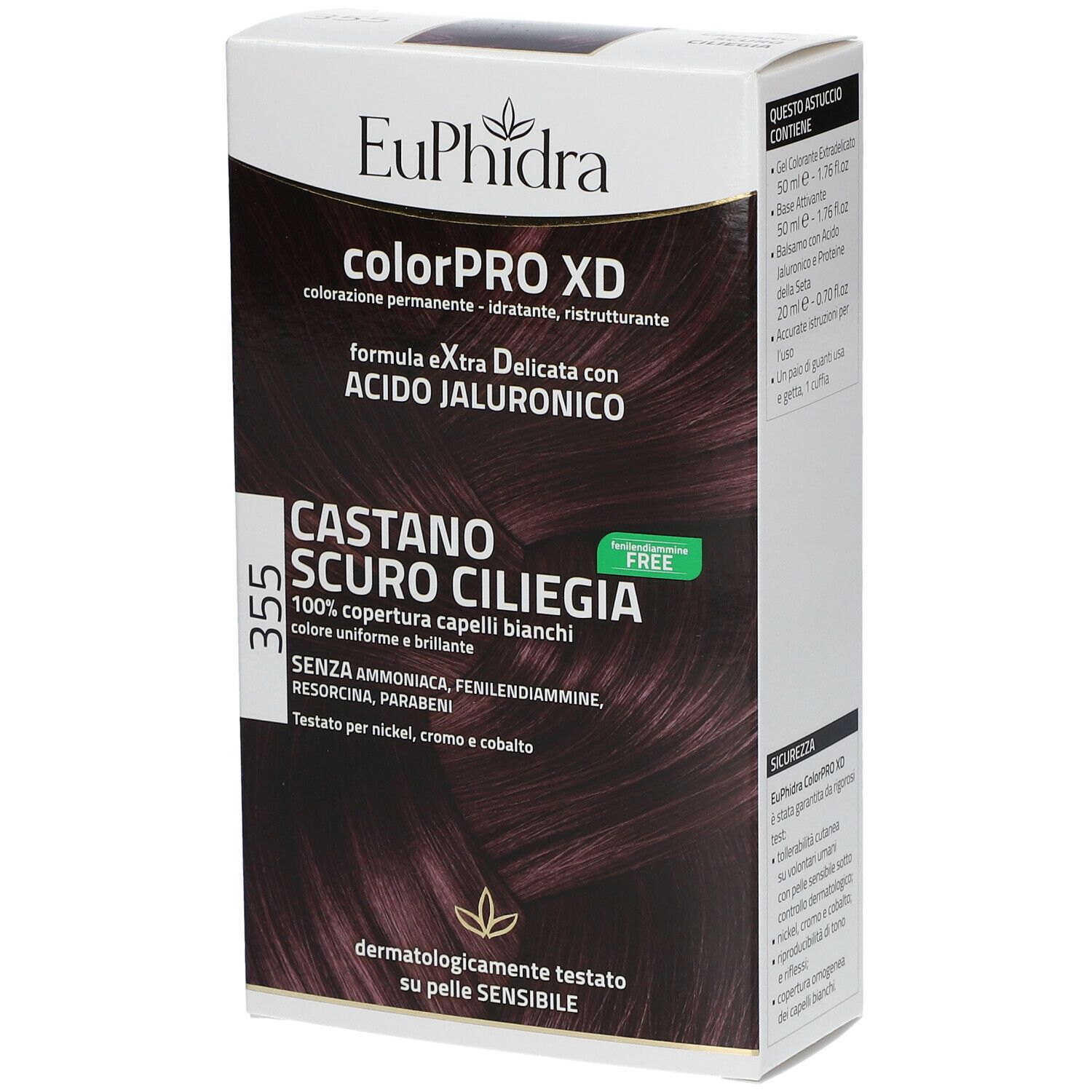 Confezione EuPhidra ColorPRO XD 355 Castano Scuro Ciliegia. Vista dall'alto.