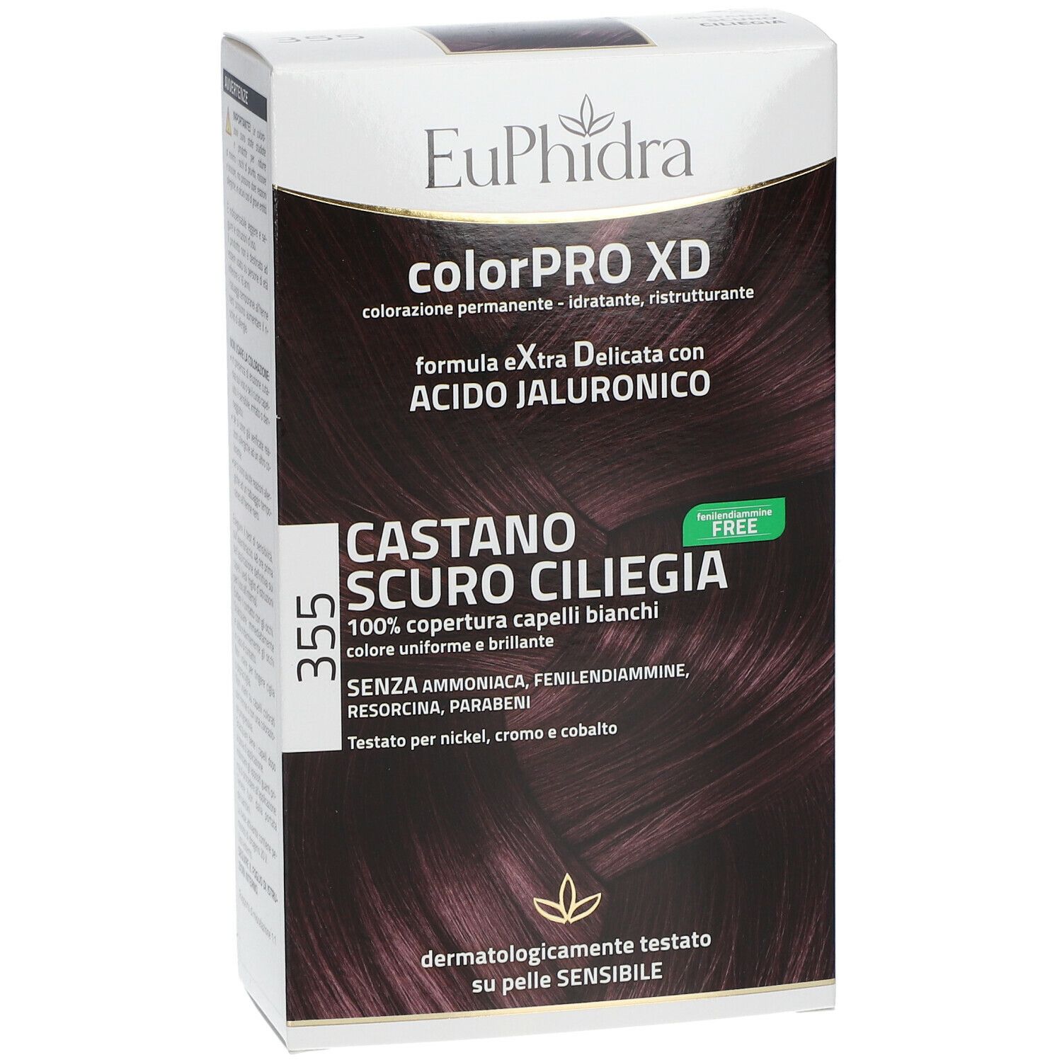 Confezione EuPhidra ColorPRO XD 355 Castano Scuro Ciliegia. Vista frontale.