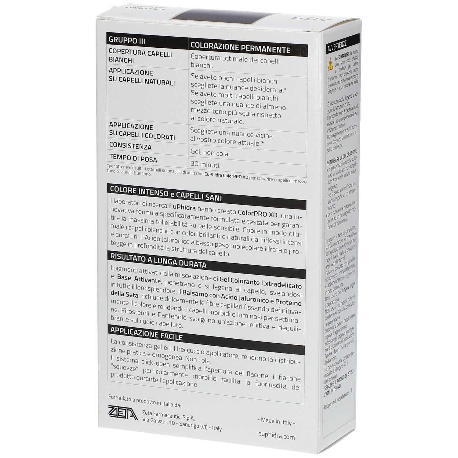 Boîte de coloration capillaire EuPhidra ColorPRO XD 465 Rubinbraun. Couleur châtain rubis. Sans ammoniaque, résorcine, parabènes. Testé dermatologiquement.