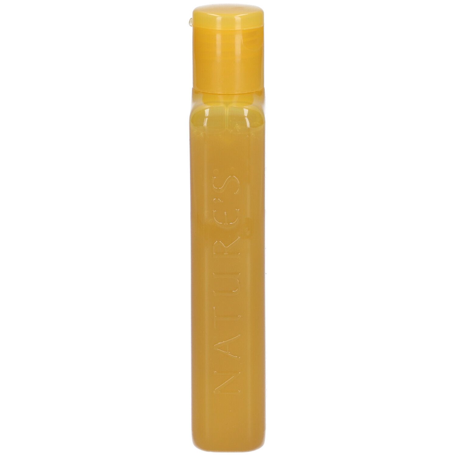 Flacone stretto giallo con contenuto giallo. Scritta: NATURE'S.