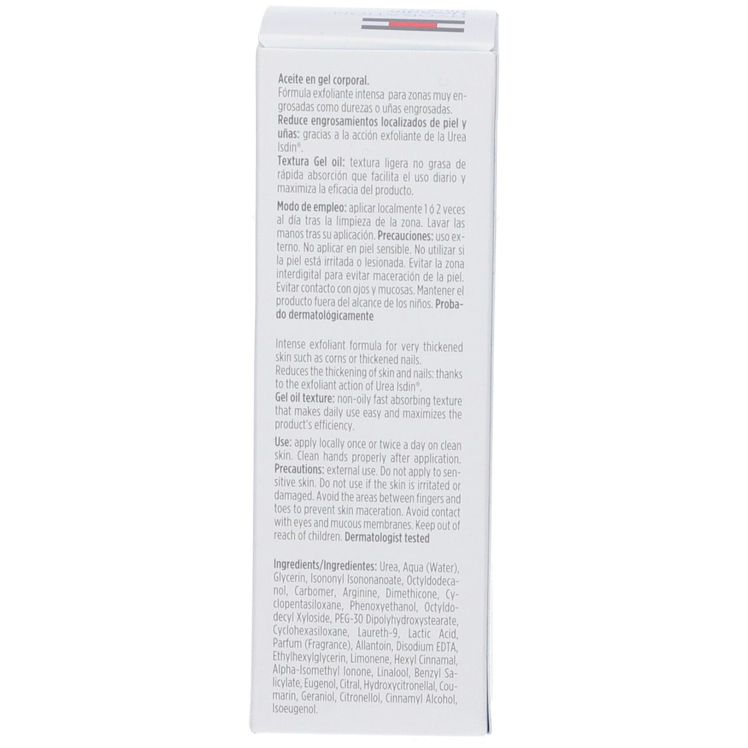 Rückseite der Produktverpackung. Text in mehreren Sprachen. Enthält Informationen zu Inhaltsstoffen und Anwendung.
