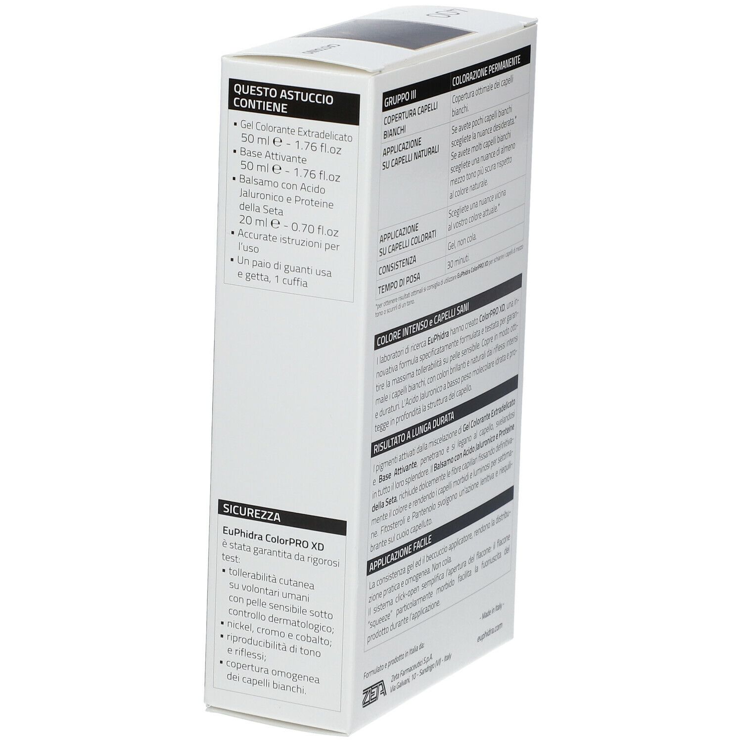 Confezione Euphidra ColorPRO XD Braun 400. Scritte: colorPRO XD, CASTANO, 400, 100% copertura, testato dermatologicamente.