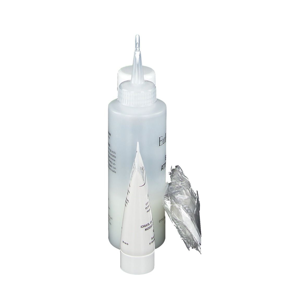 Set di tinta per capelli. Contiene flacone e tubetto. Marchio Euphidra.