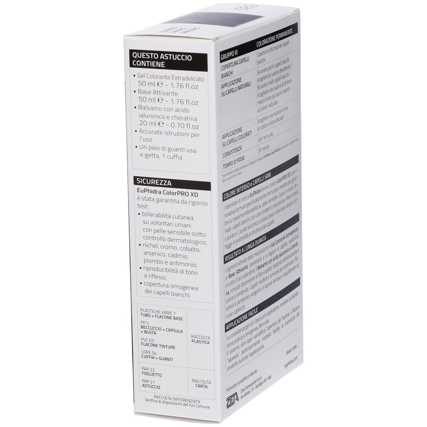 EuPhidra colorPRO XD 530 Goldbraun. Verpackung, Seitenansicht mit Inhaltsangaben. Enthält Gel, Balsam, Handschuhe und Applikator.