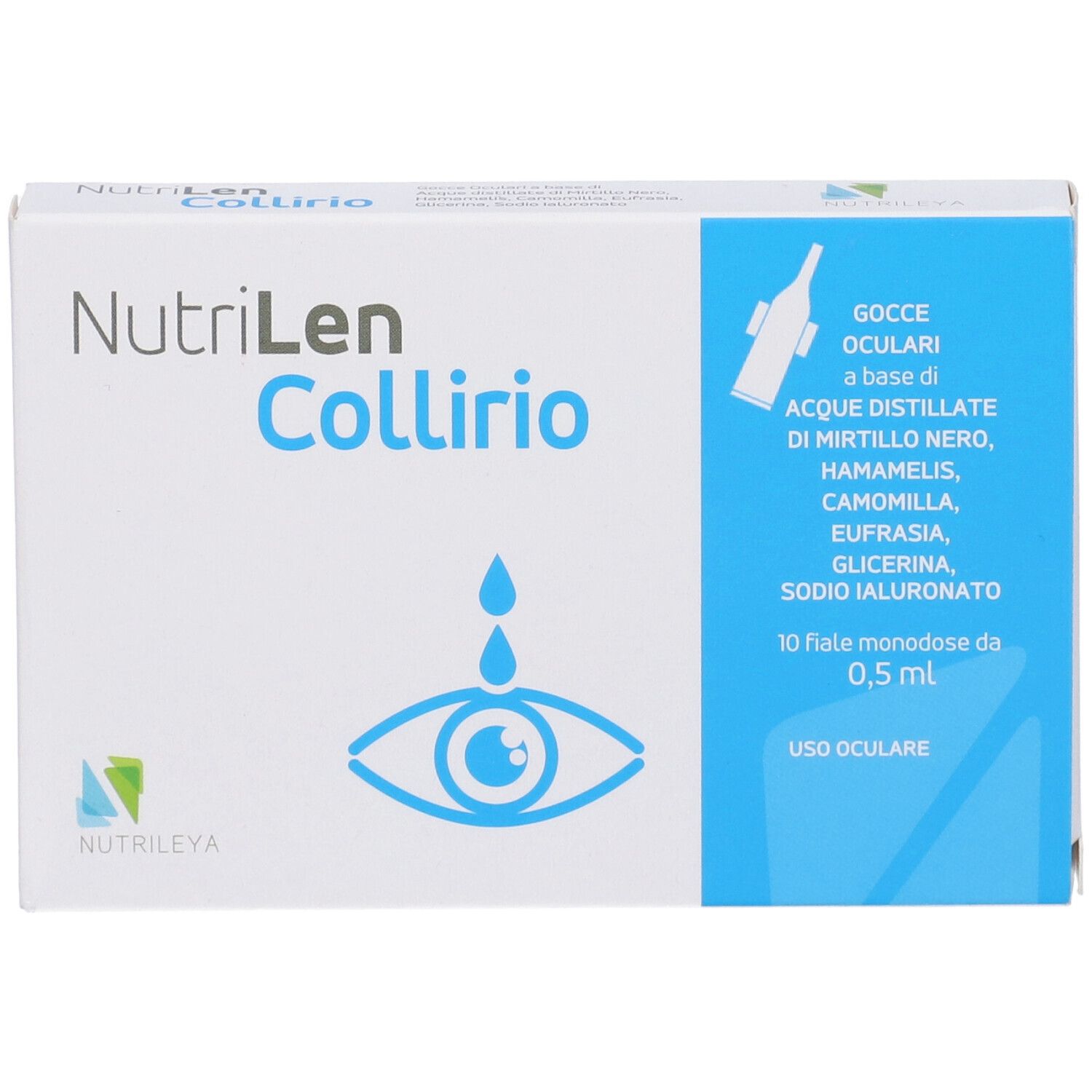 Packung NutriLen Colirio Augentropfen, 10 Einzeldosisbehälter à 0,5 ml.