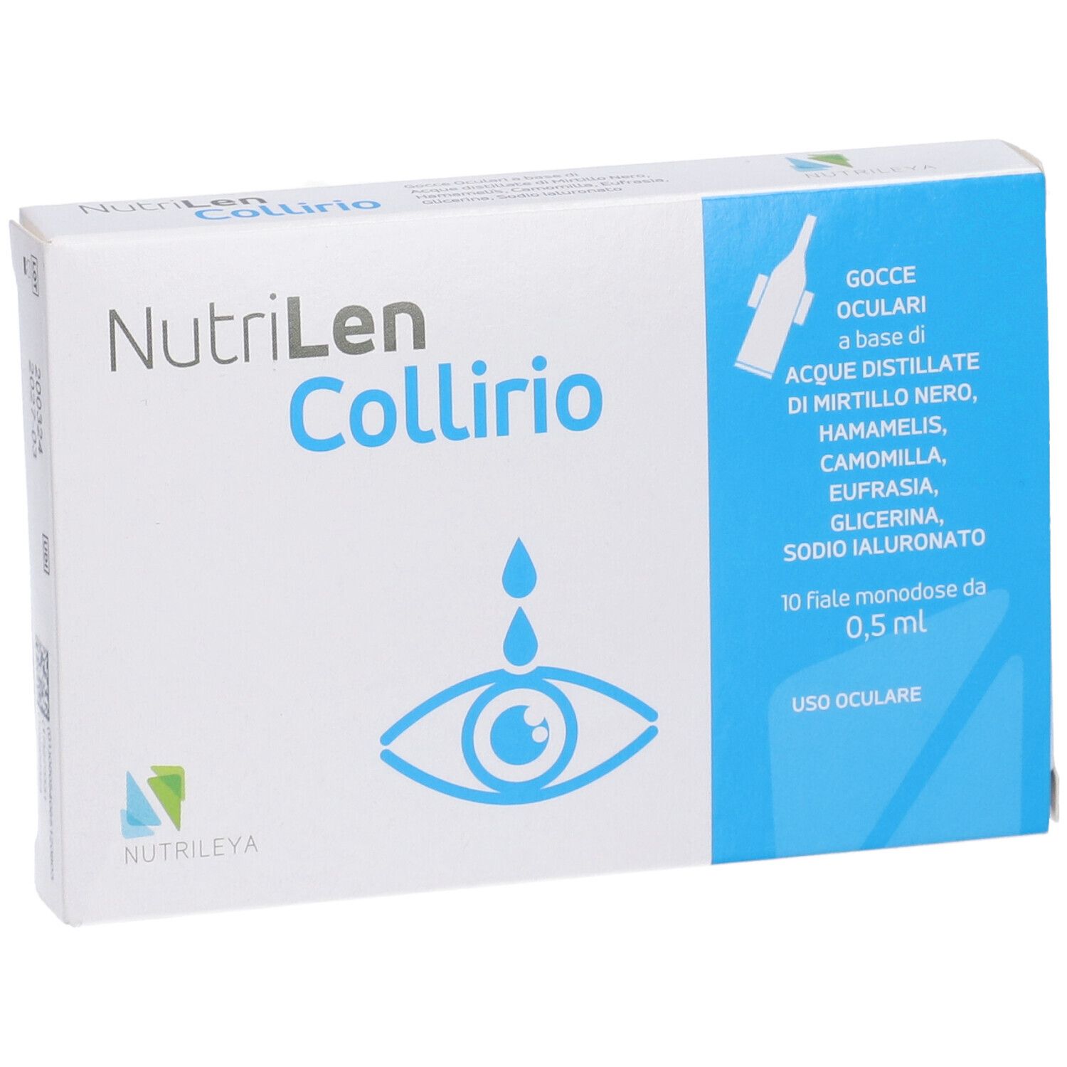 Packung NutriLen Colirio Augentropfen, 10 Einzeldosisbehälter à 0,5 ml.