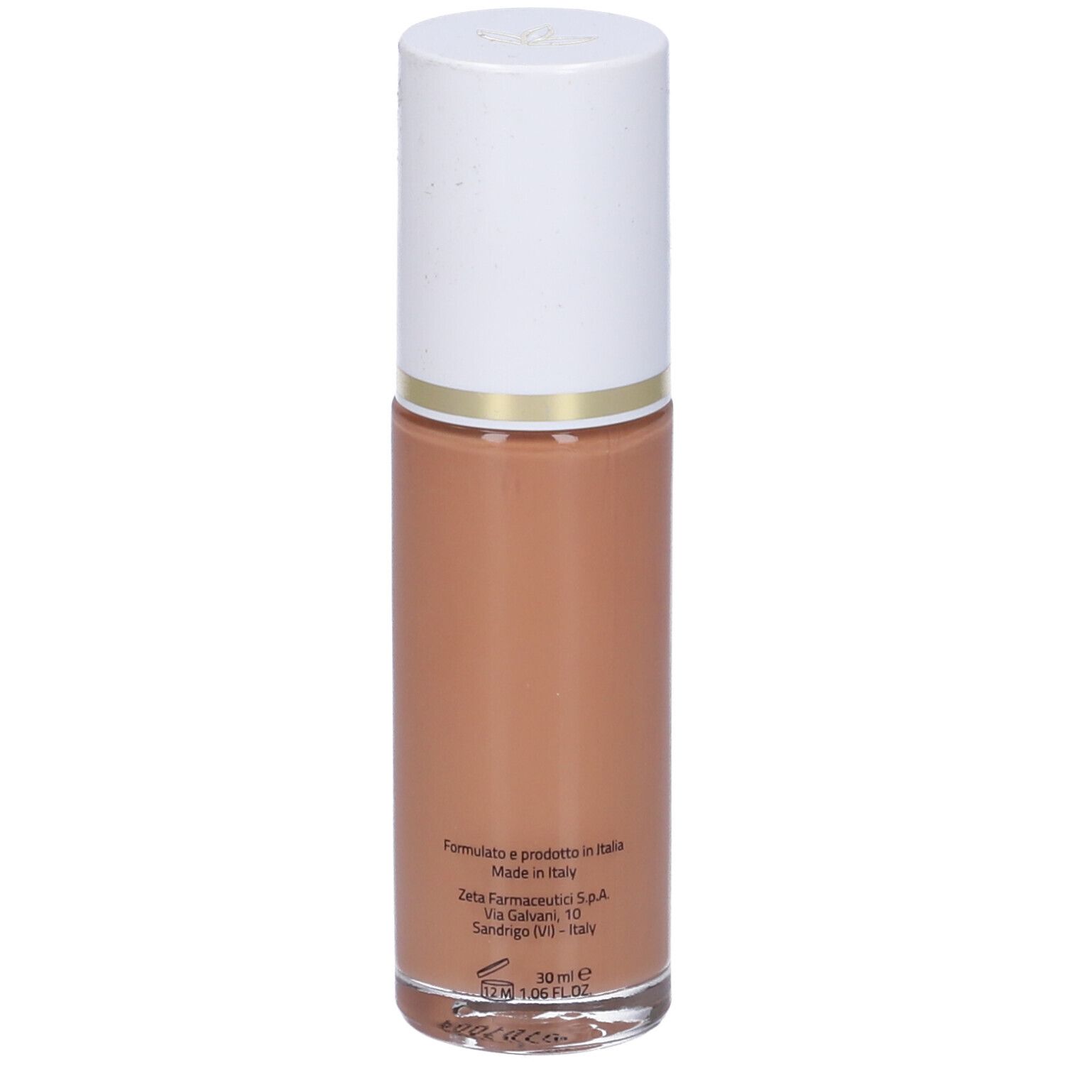 Fondotinta liquido in flacone di vetro con tappo bianco. Scritta: Euphidra, Lift, Fondotinta Lifting Illuminante.