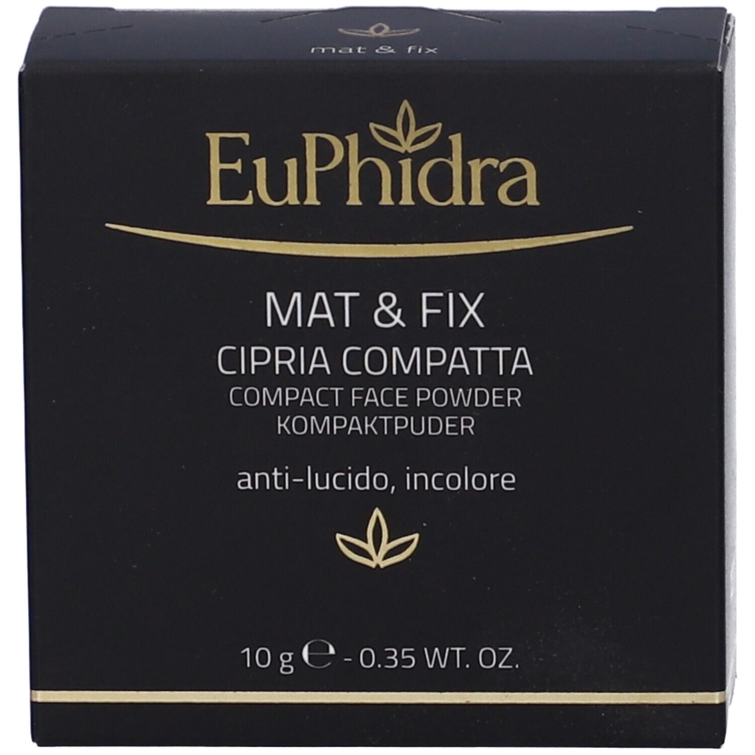 Confezione nera, nome del prodotto, ingredienti, logo. 10g - 0.35 OZ.