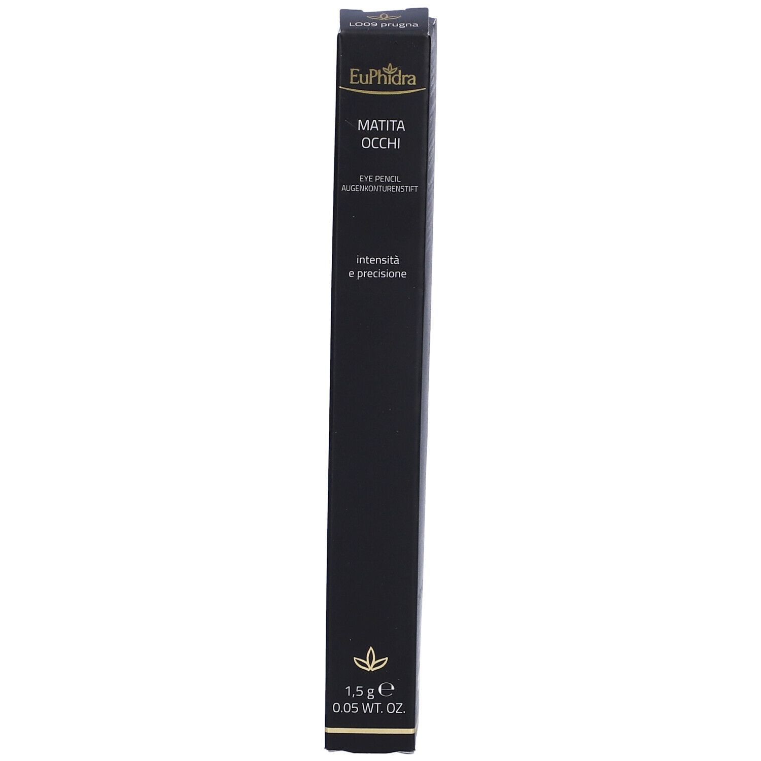 Confezione nera per matita occhi. Scritte: Euphidra, Matita Occhi, 1,5 g, 0,05 WT. OZ.