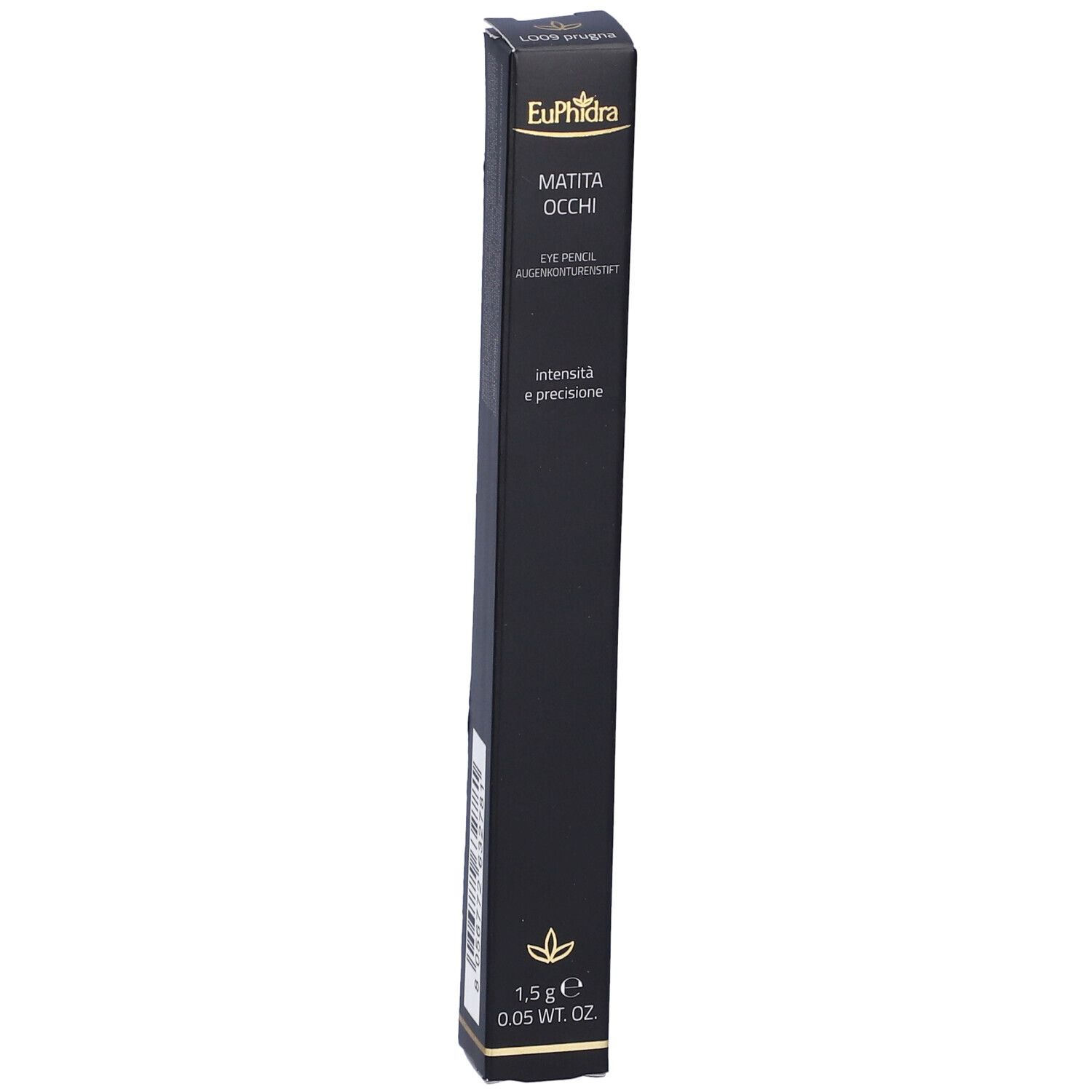 Confezione nera per matita occhi. Scritte: Euphidra, Matita Occhi, 1,5 g, 0,05 WT. OZ.