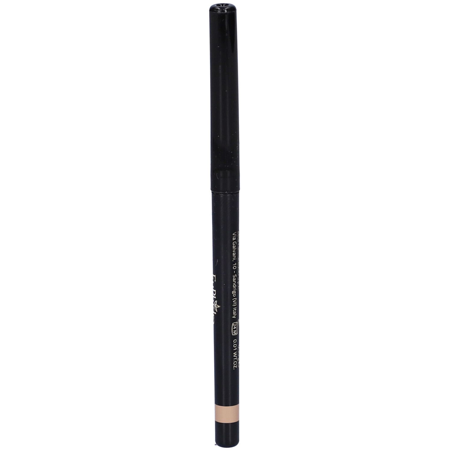 Matita occhi nera con cappuccio chiuso. Scritta: MATITA OCCHI WATERPROOF. Colore: beige.