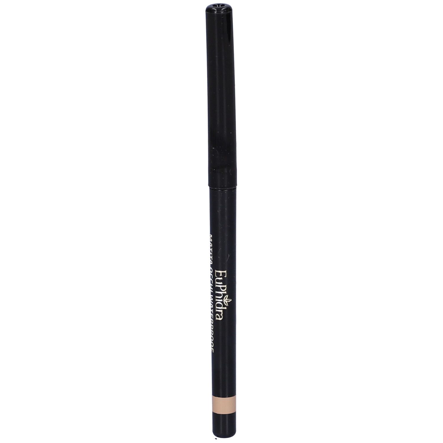 Matita occhi nera con cappuccio chiuso. Scritta: MATITA OCCHI WATERPROOF. Colore: beige.