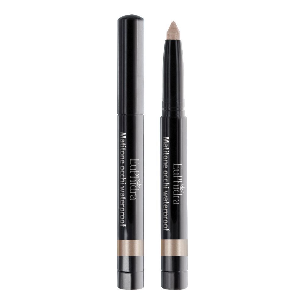 Due matite occhi nere e beige. Scritta: Euphidra, Mattone occhi waterproof.
