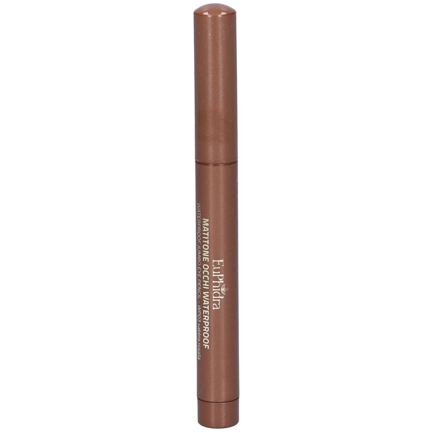 Matita occhi marrone. Scritta: Mattone occhi waterproof.