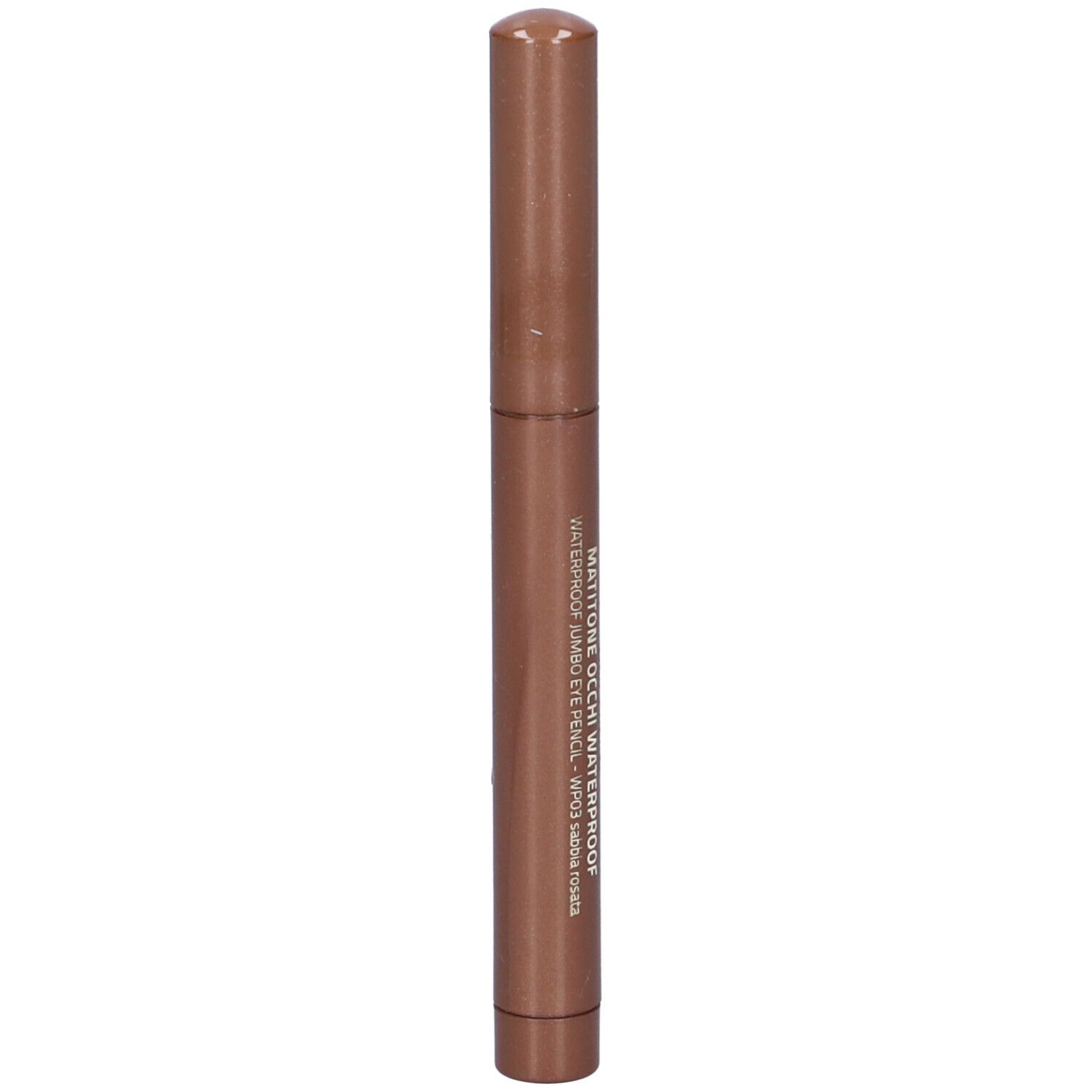 Matita occhi marrone. Scritta: Mattone occhi waterproof.
