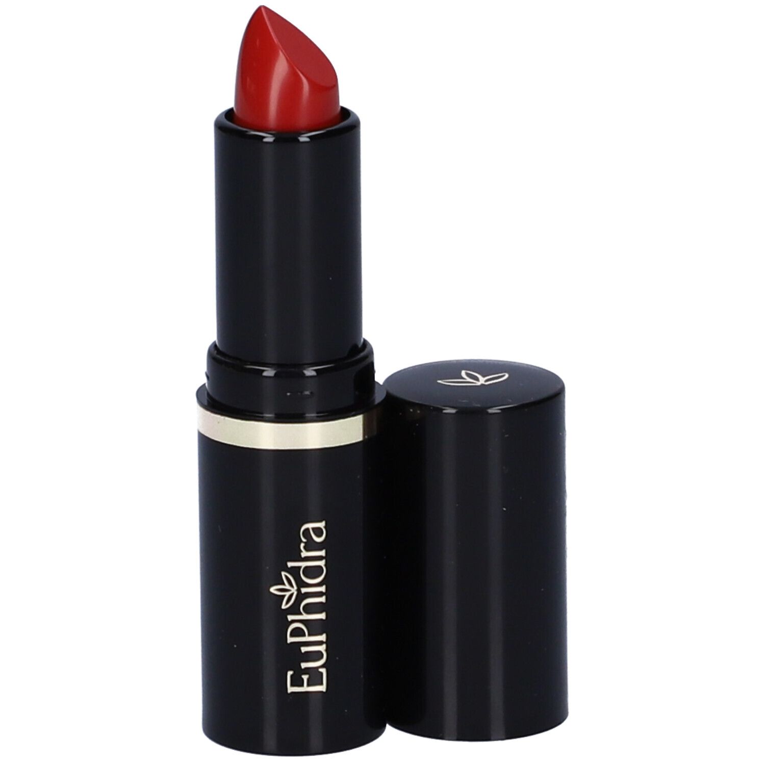 Rossetto nero con punta rossa. Cappuccio accanto. Marchio Euphidra.