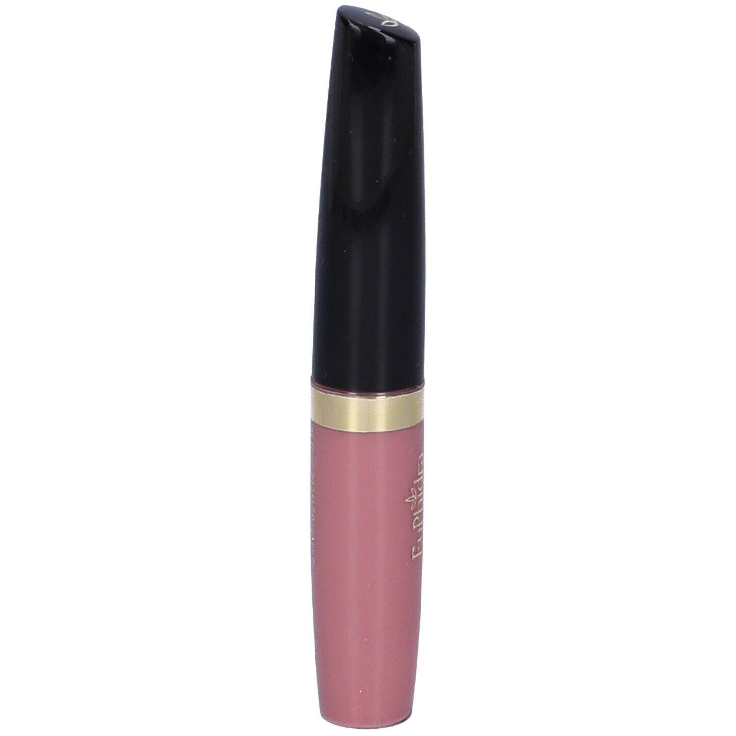 Tubo di lucidalabbra, tappo nero, anello dorato, contenuto rosa. Scritta: Euphidra LUCIDALABBRA LIP GLOSS.