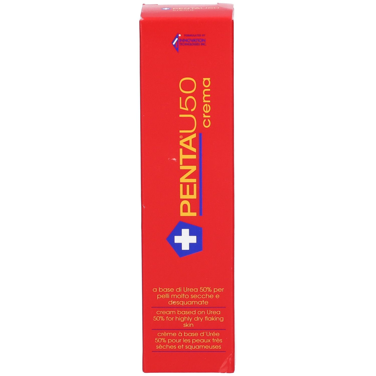 Roter Karton. Aufschrift: PENTA U50 crema. Text: a base di Urea 50% per pelli molto secche e desquamate.