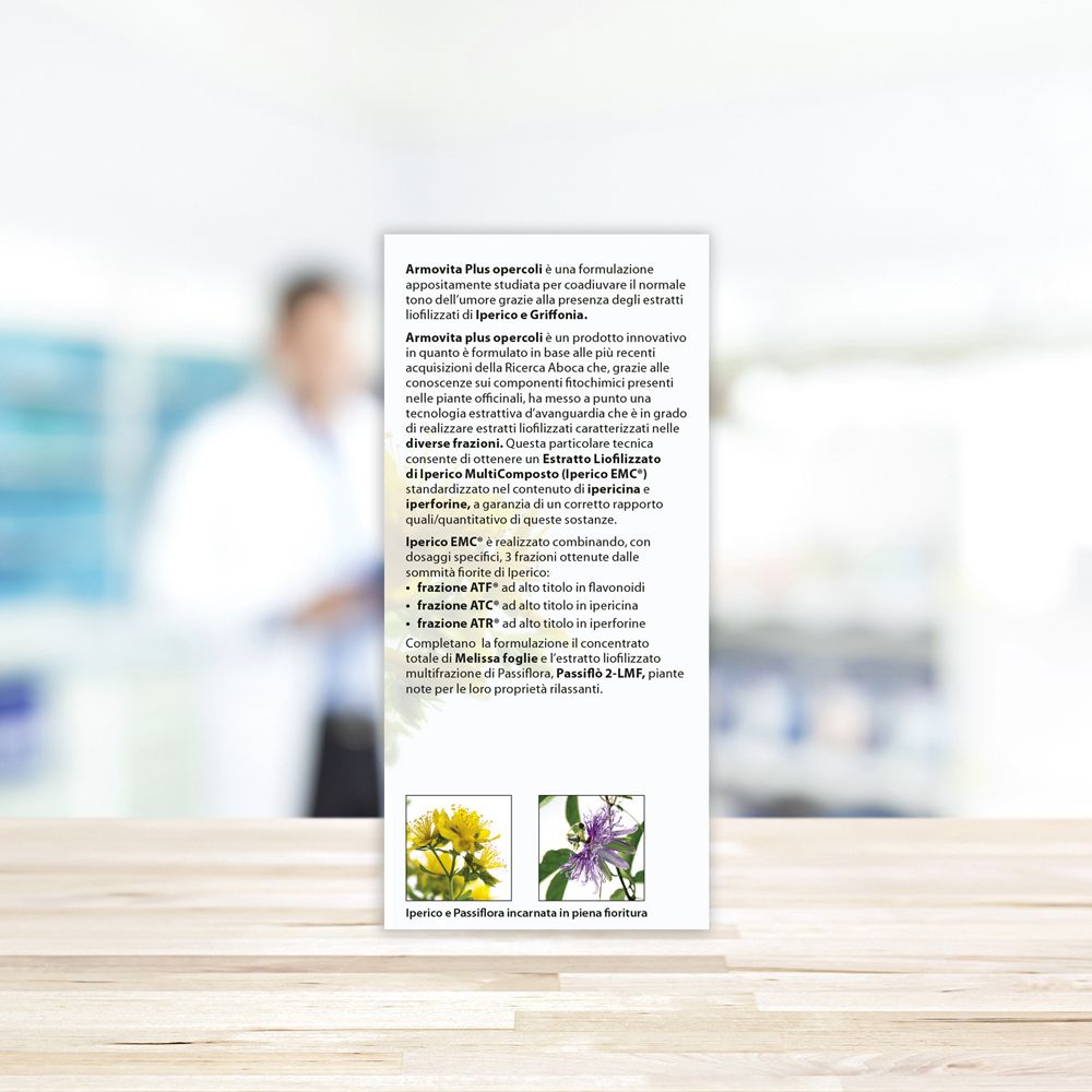 Rückseite der Armovita Plus-Verpackung. Text über das Produkt und Anwendungshinweise.