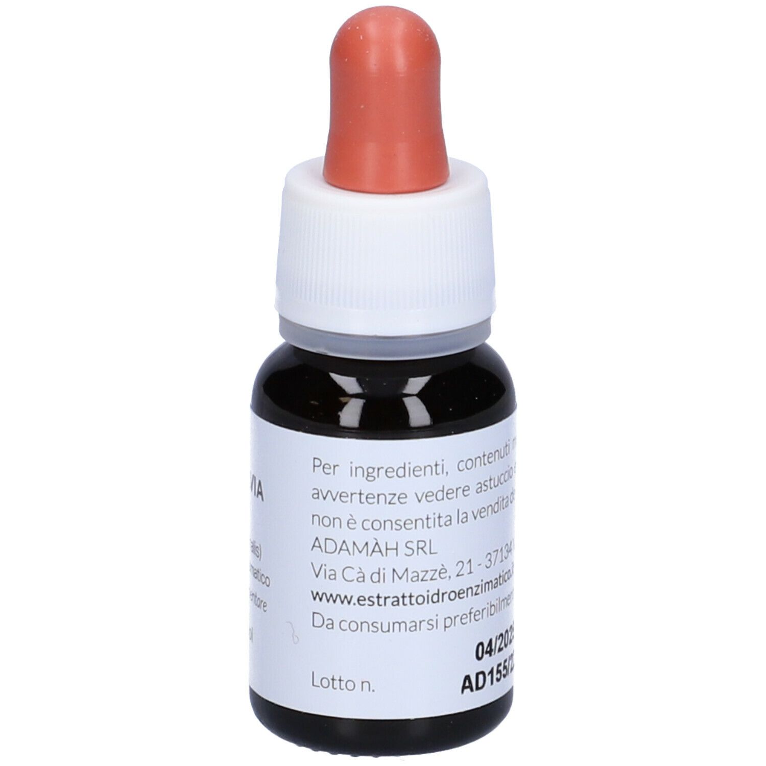 Flacon en verre brun avec compte-gouttes. Inscription : EIE Salvia, extrait de sauge, NO-ALCOOL. Compte-gouttes rouge. 30 ml. Adresse.