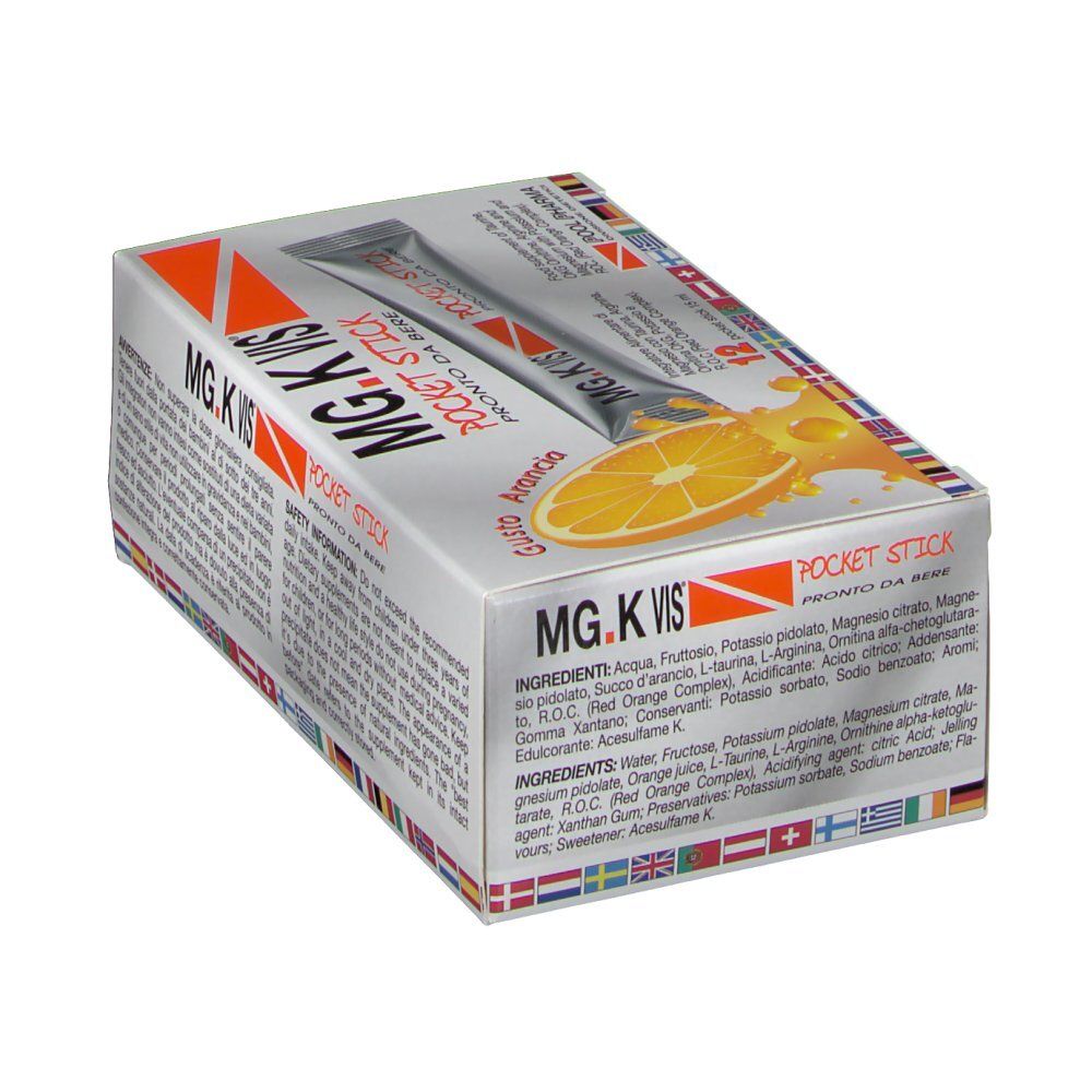 Schachtel MG.K VIS Pocket Stick. 12 Sticks. Inhaltsstoffe und Produktinformationen.