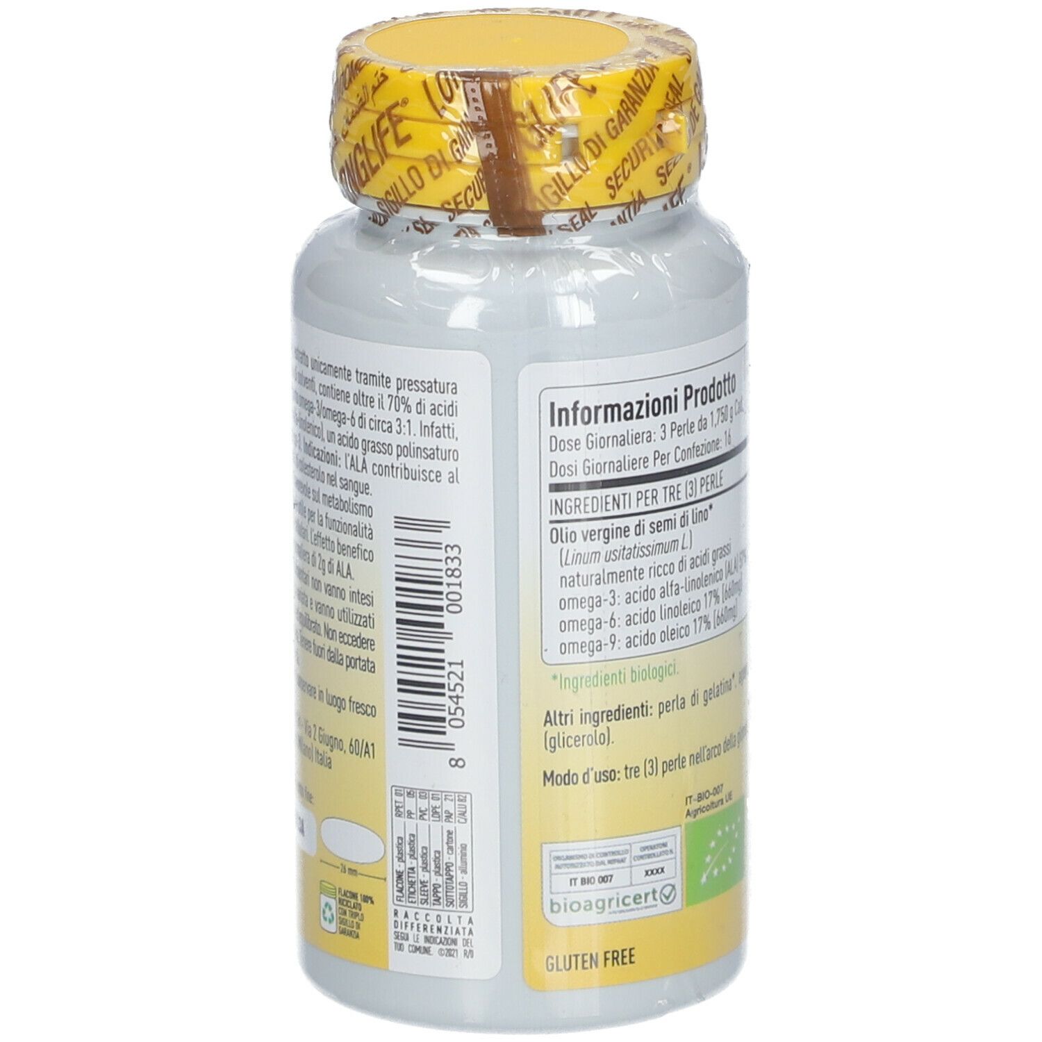 Rückseite der LongLife® Bio-Leinöl-Dose. Produktinformationen und Zutaten.