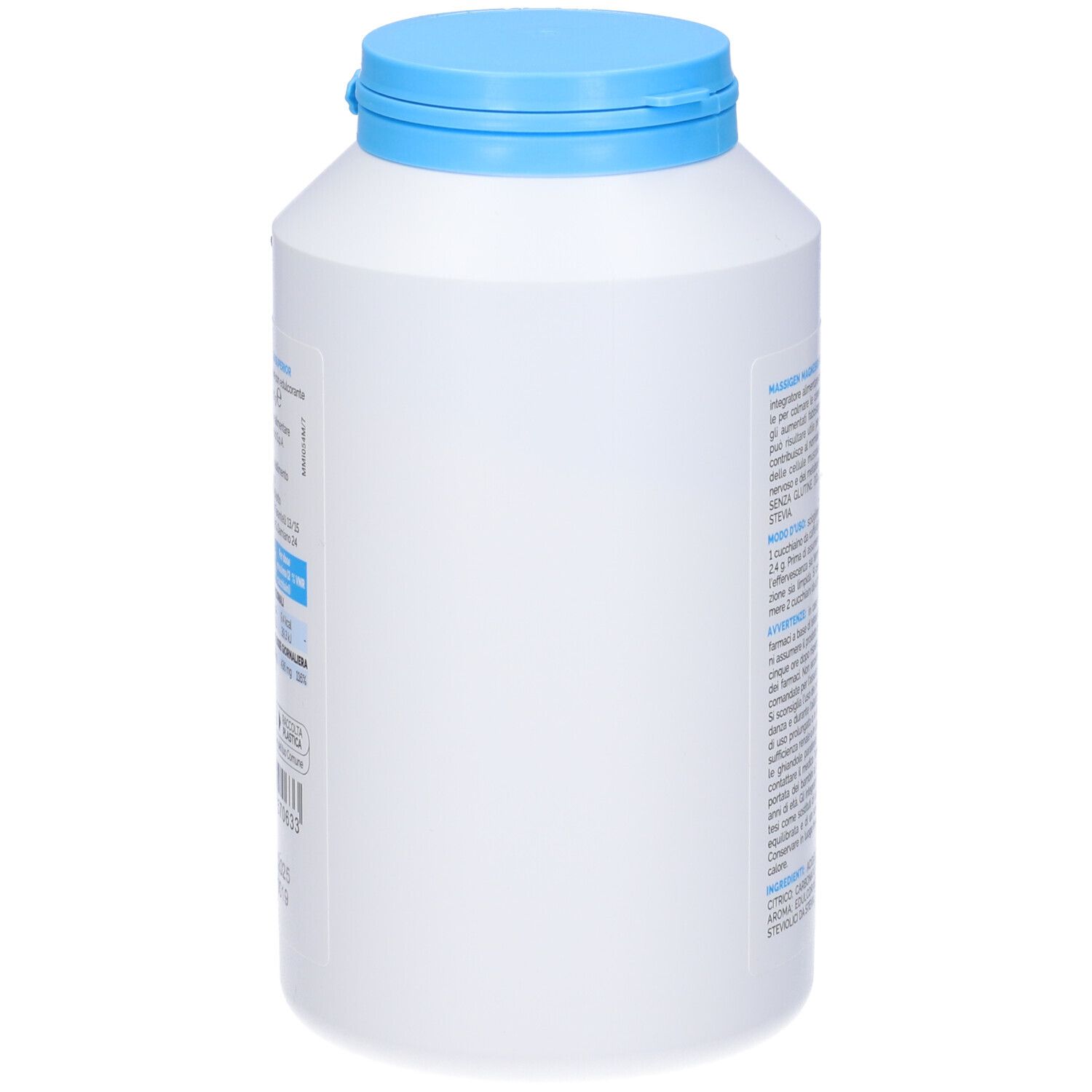 Flacone bianco con tappo blu. Retro con testo italiano. Logo Marco Viti.