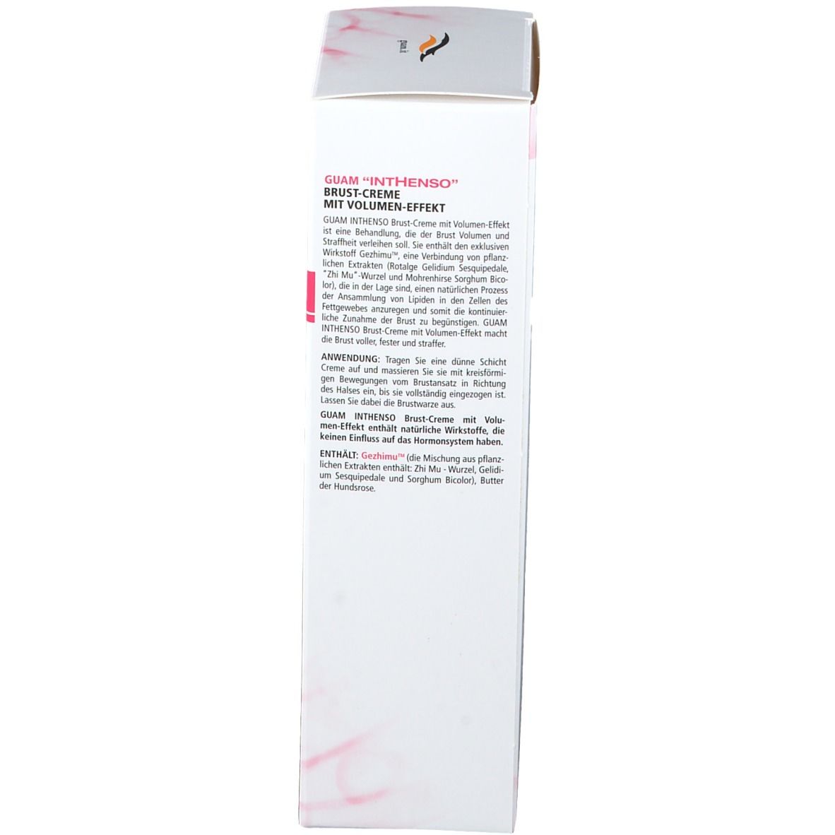 Scatola. Testo: GUAM INTHENSO Crema seno volumizzante. Ingredienti.