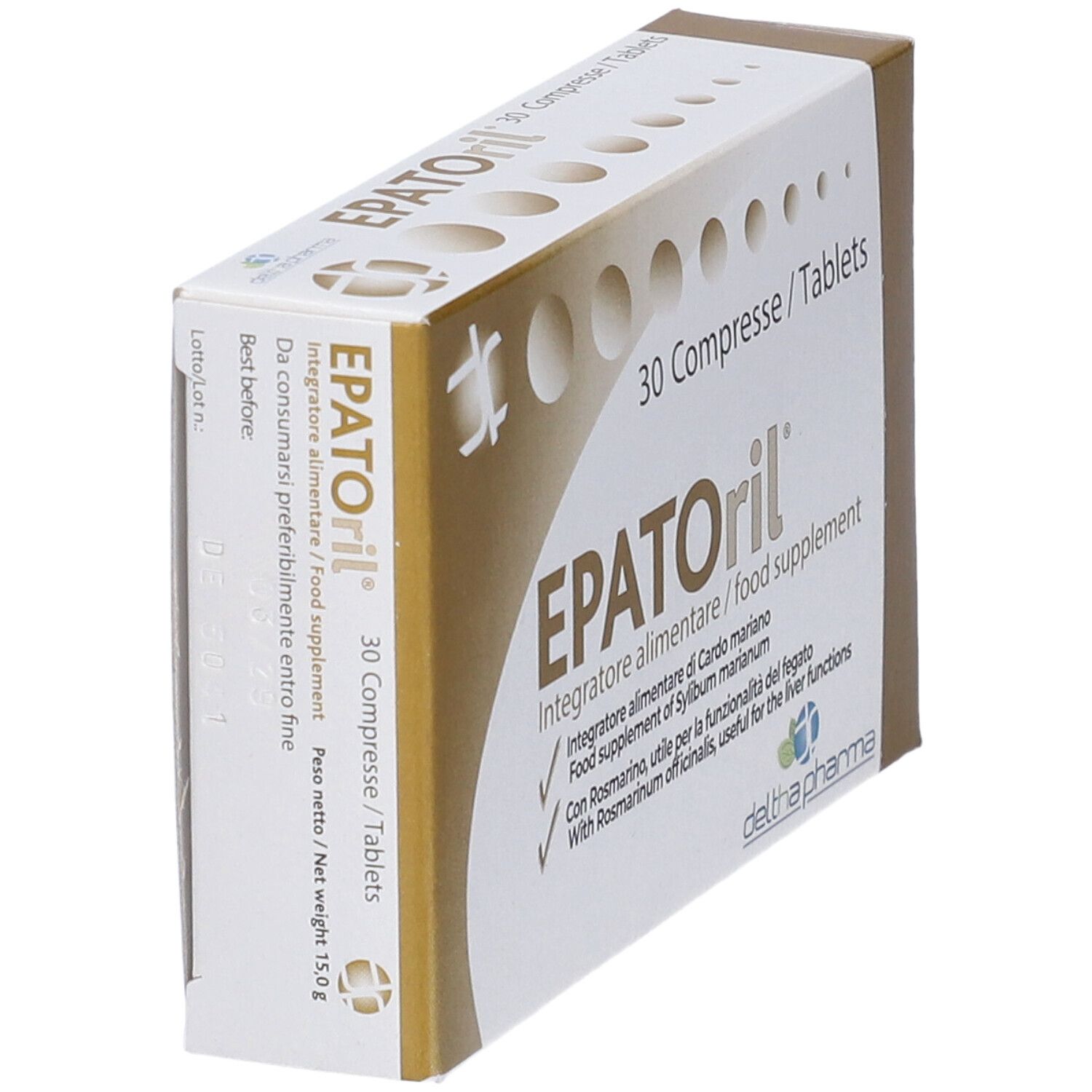 Verpackung mit 30 EPATORIL Tabletten, Seitenansicht mit Warnhinweisen.