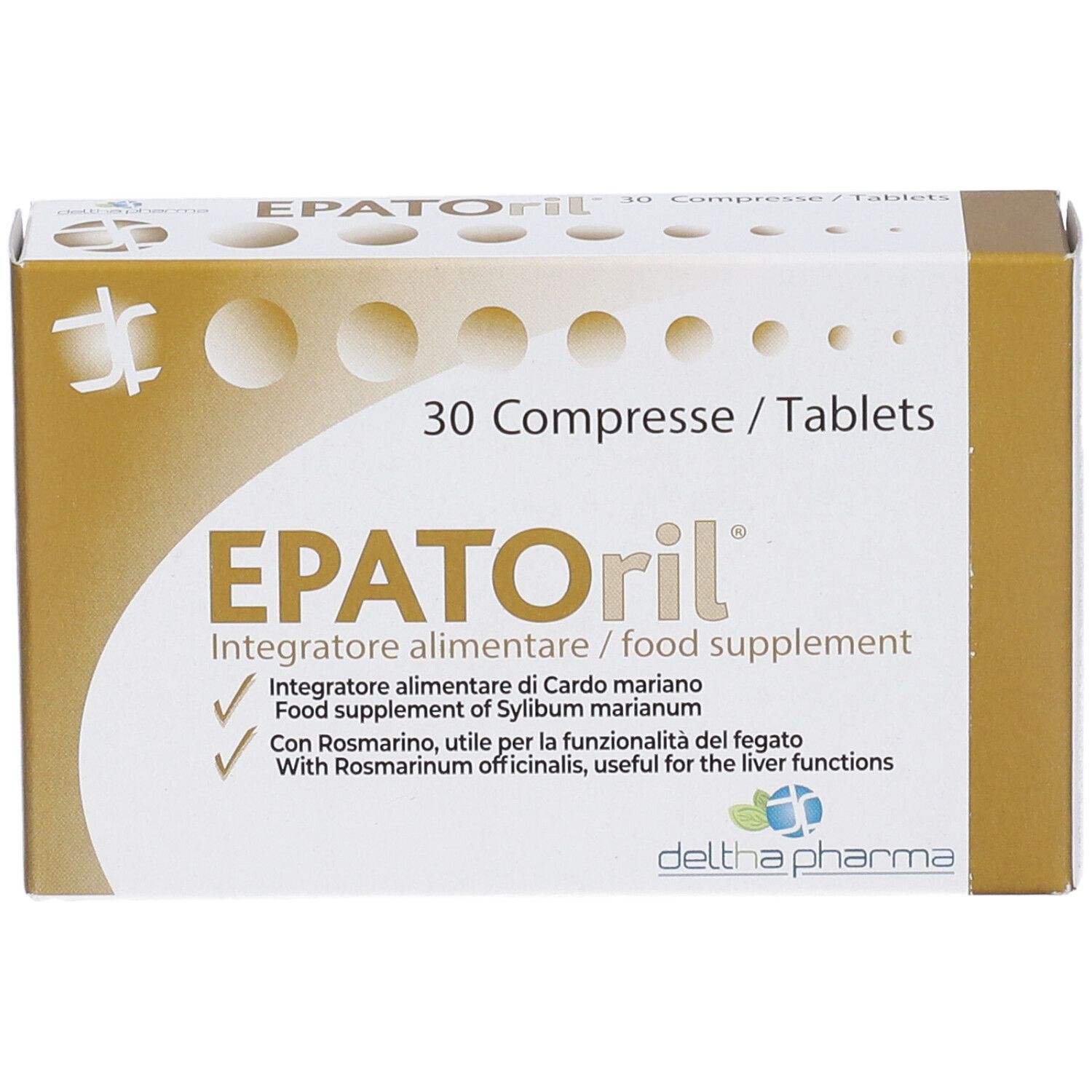 Verpackung mit 30 EPATORIL Tabletten für die Leberfunktion, mit Rosmarin.