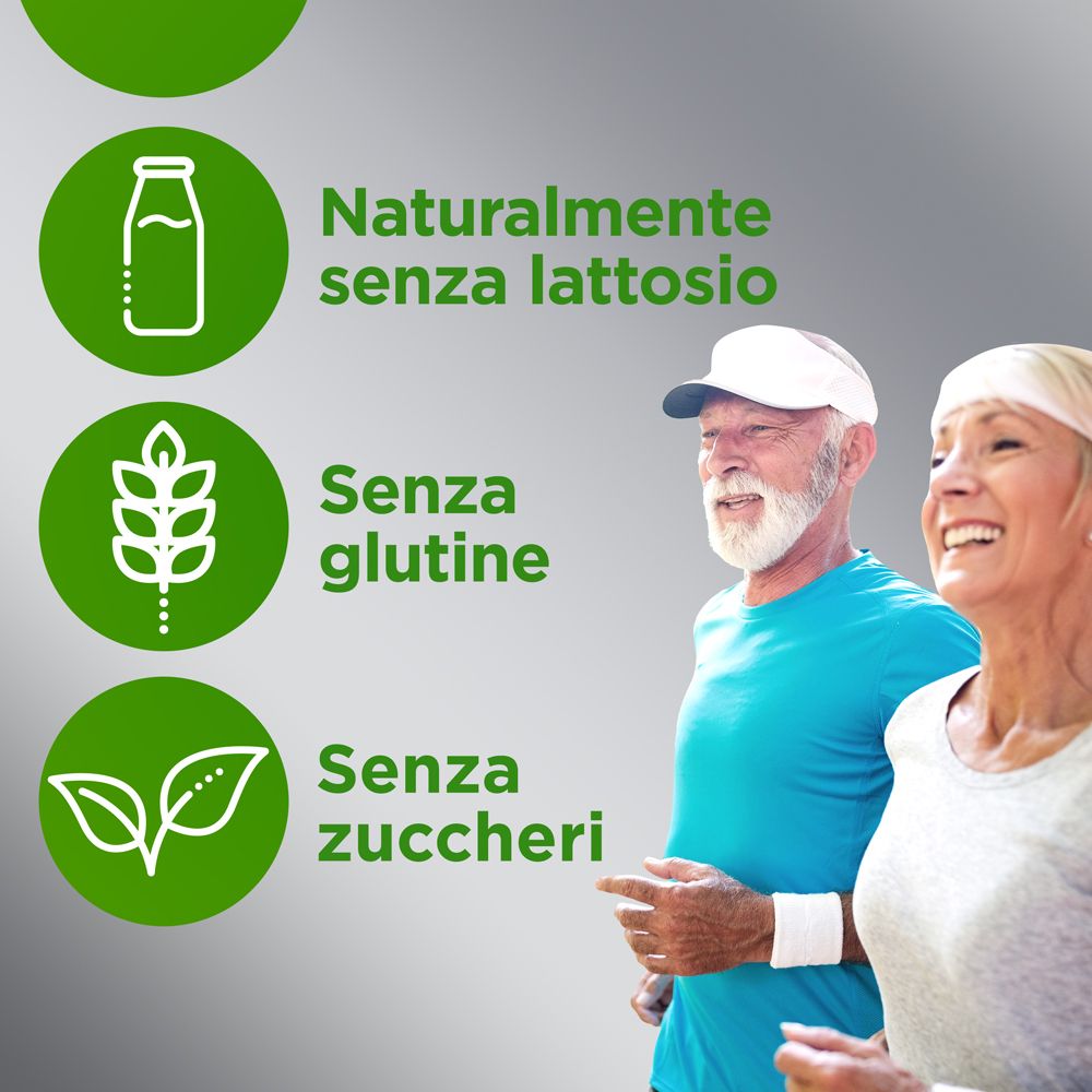 Älteres Paar joggt. Text: Natürlich laktosefrei, glutenfrei, zuckerfrei.