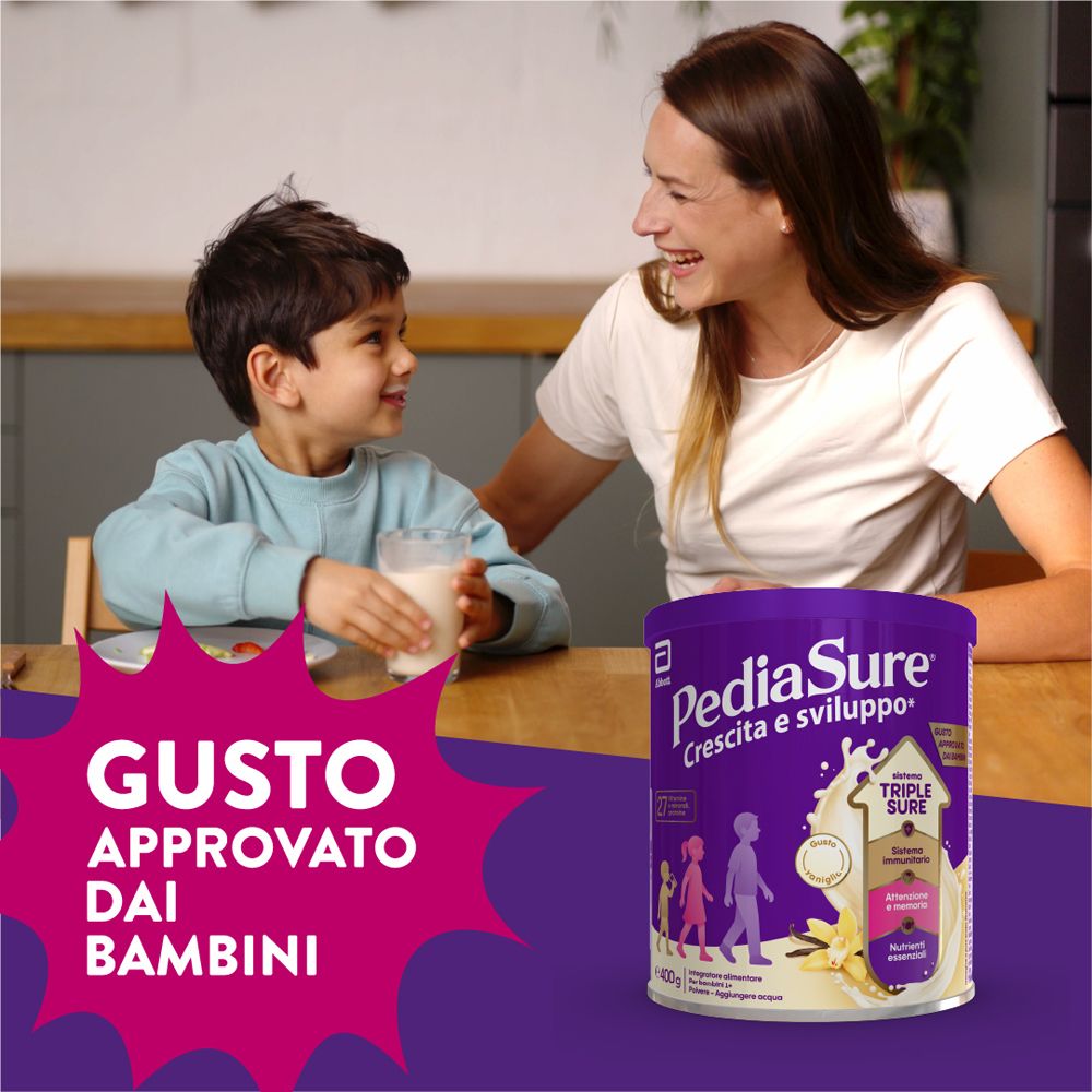 PediaSure: Enthält Kalzium, Vitamin D, 27 Vitamine & Mineralstoffe, Eisen, Proteine.