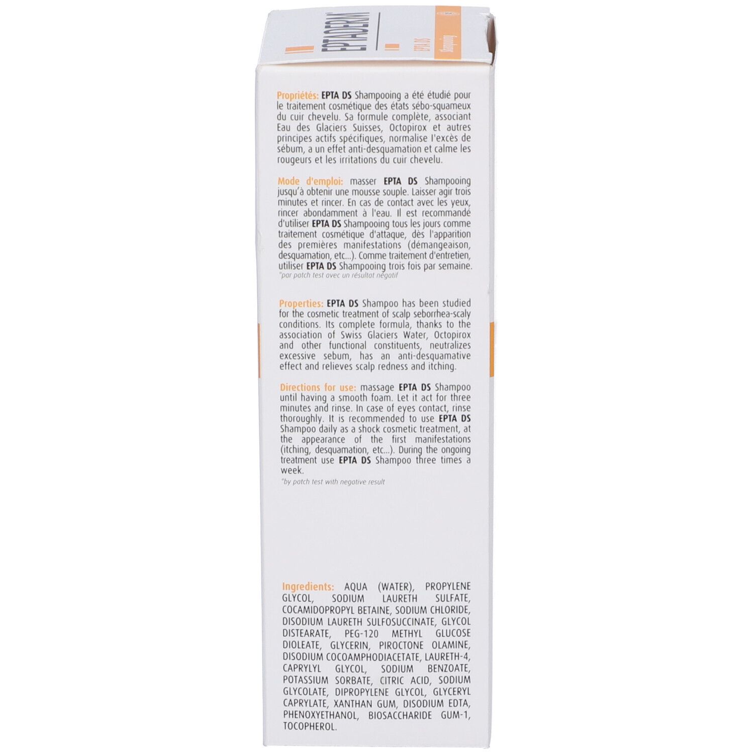 Verpackung eines Shampoos mit Produktinformationen und Inhaltsstoffen.