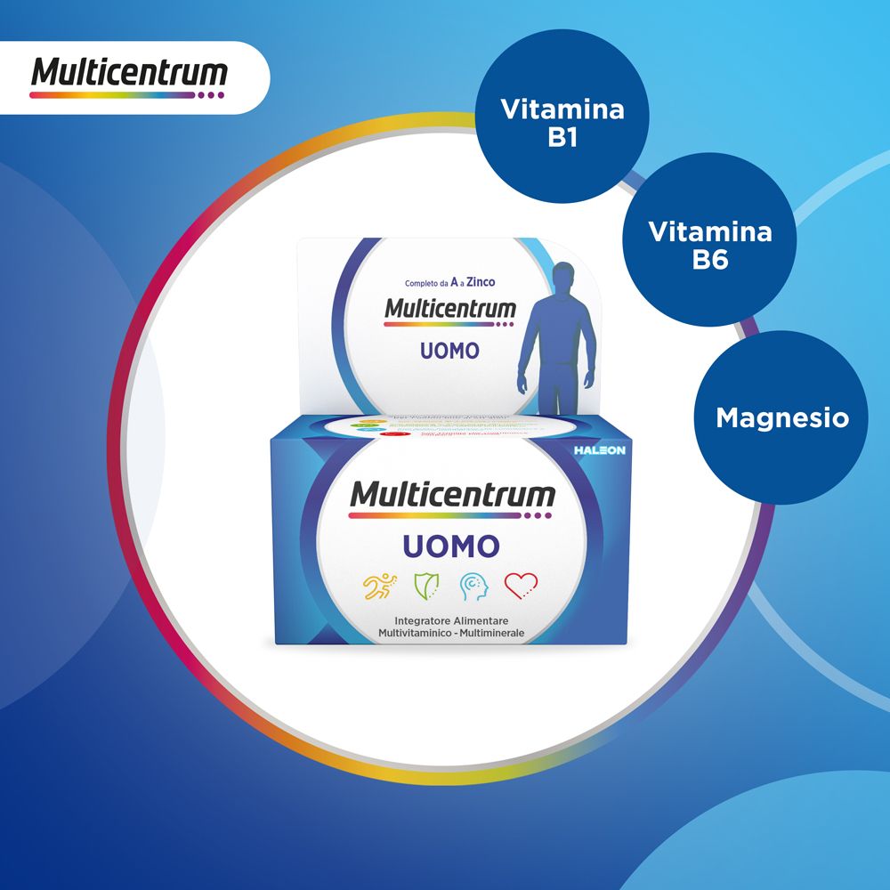 Multicentrum Uomo Verpackung mit Vitamin B1, B6 und Magnesium.