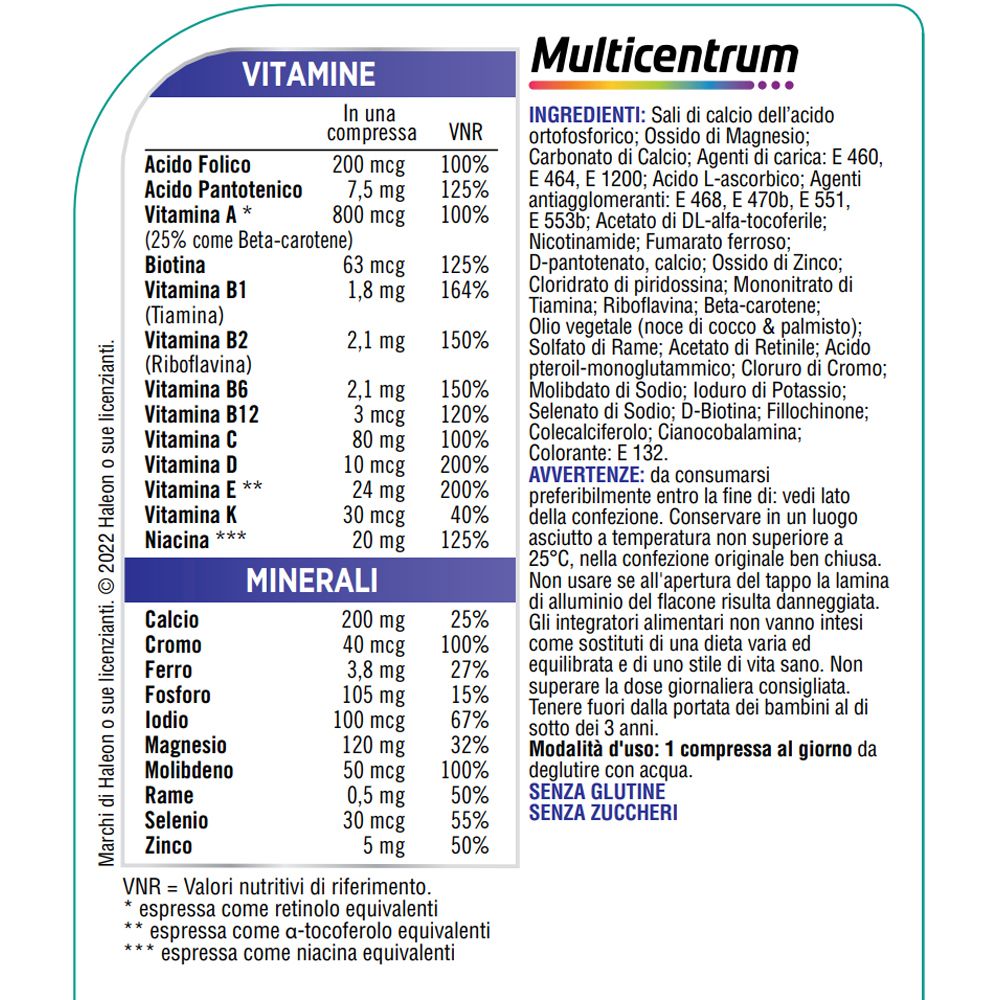 Nährwertangaben und Inhaltsstoffe von Multicentrum Uomo.