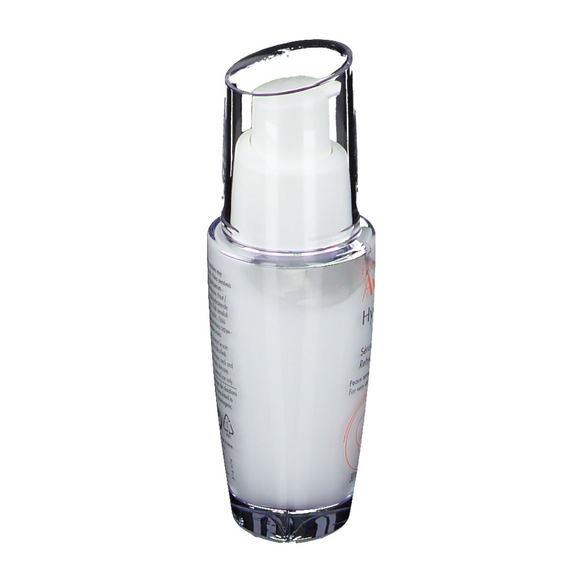 Dos du flacon blanc avec capuchon transparent. Texte: instructions d'utilisation, ingrédients, informations fabricant.
