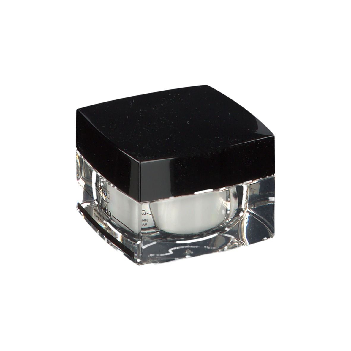 Vasetto quadrato con coperchio nero. Scritta: COSMETICI MAGISTRALI, ÈTAS VISO.
