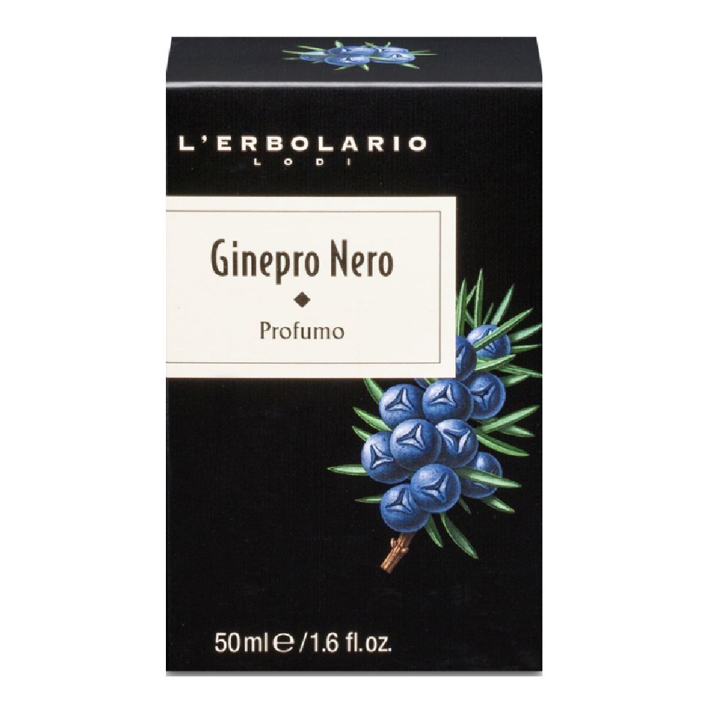 Scatola nera con nome del prodotto e illustrazione di bacche. Marchio: L'Erbolario.
