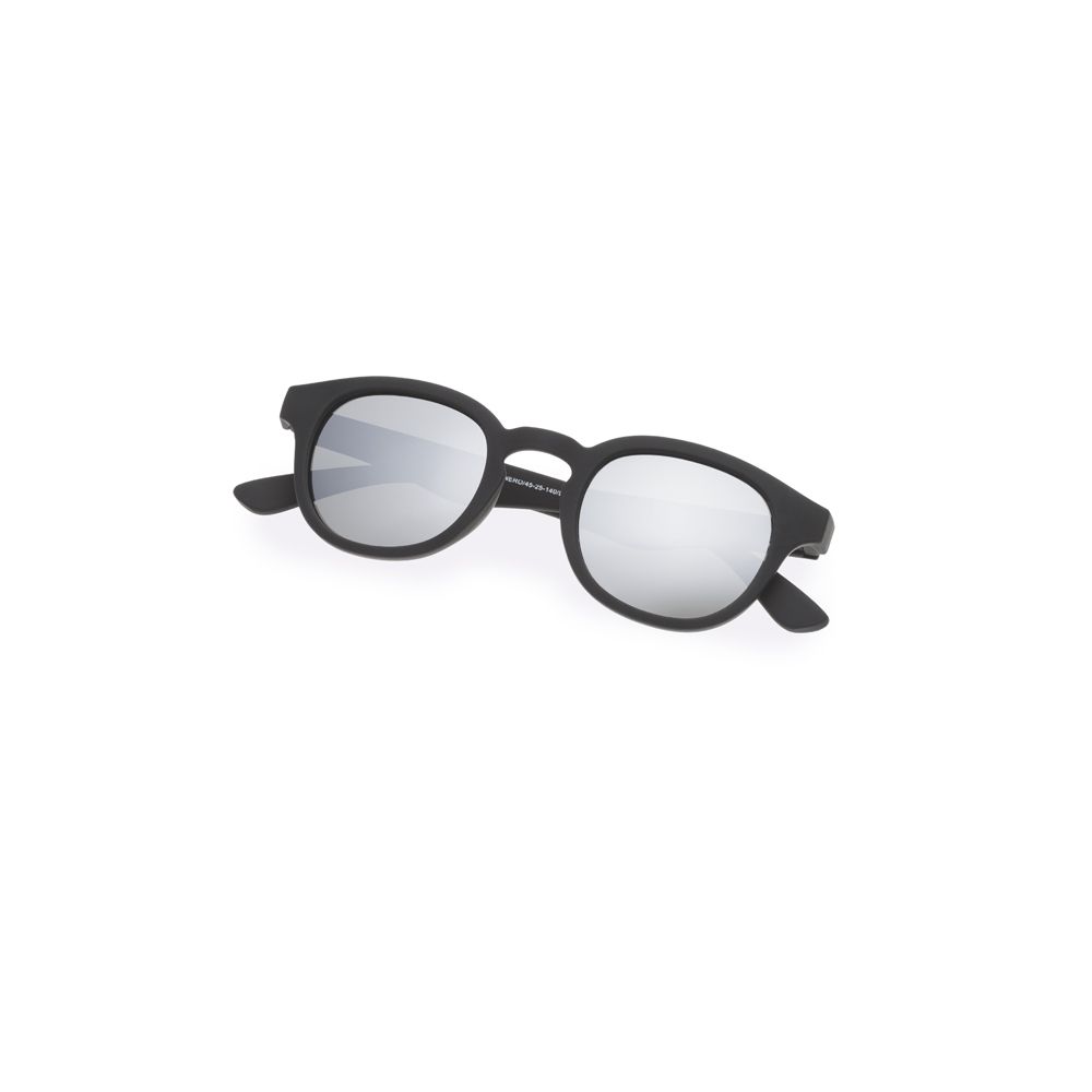 Schwarze Sonnenbrille mit polarisierten Gläsern, von vorne betrachtet.