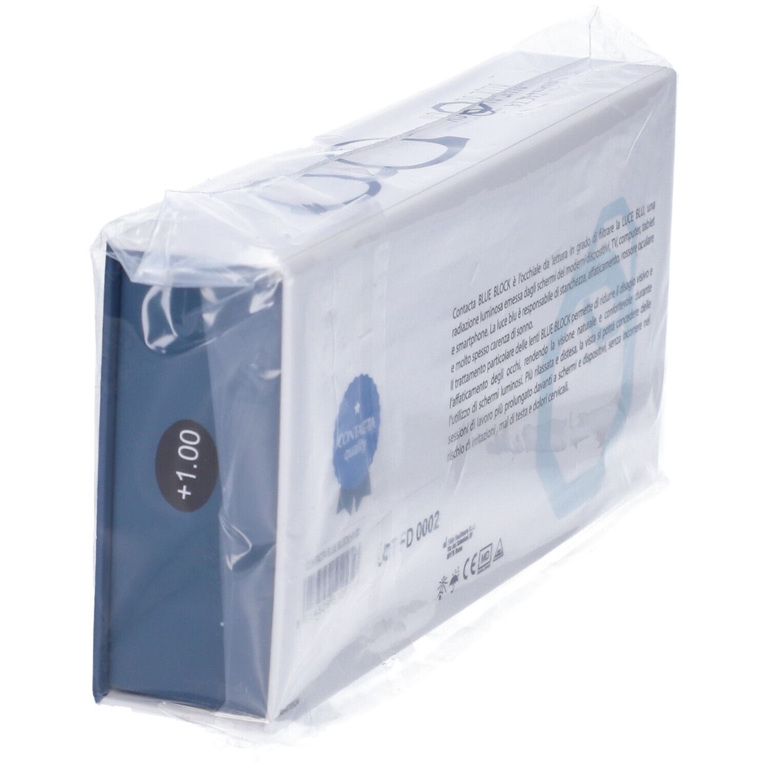 Blau-weiße Verpackung, eingeschweißt. Aufkleber +1.00. Logo CONTACTA quality.