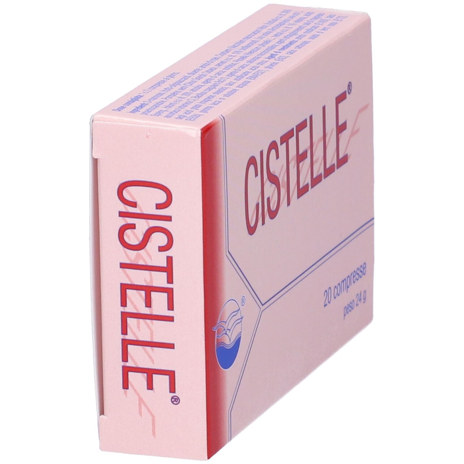 Scatola Cistelle rosa. Nome e logo del prodotto visibili. Contiene 20 compresse.