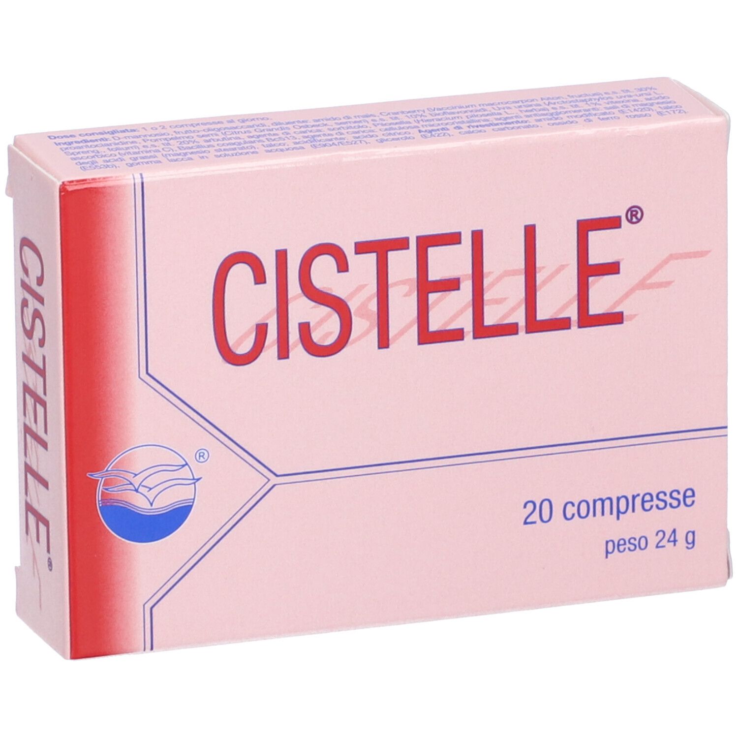 Scatola Cistelle rosa. Nome e logo del prodotto visibili. Contiene 20 compresse.