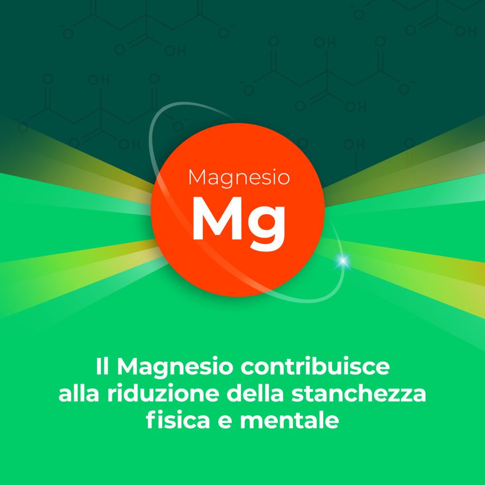 Runder, oranger Kreis mit Magnesium. Berocca-Logo. Text: Magnesium reduziert Müdigkeit.
