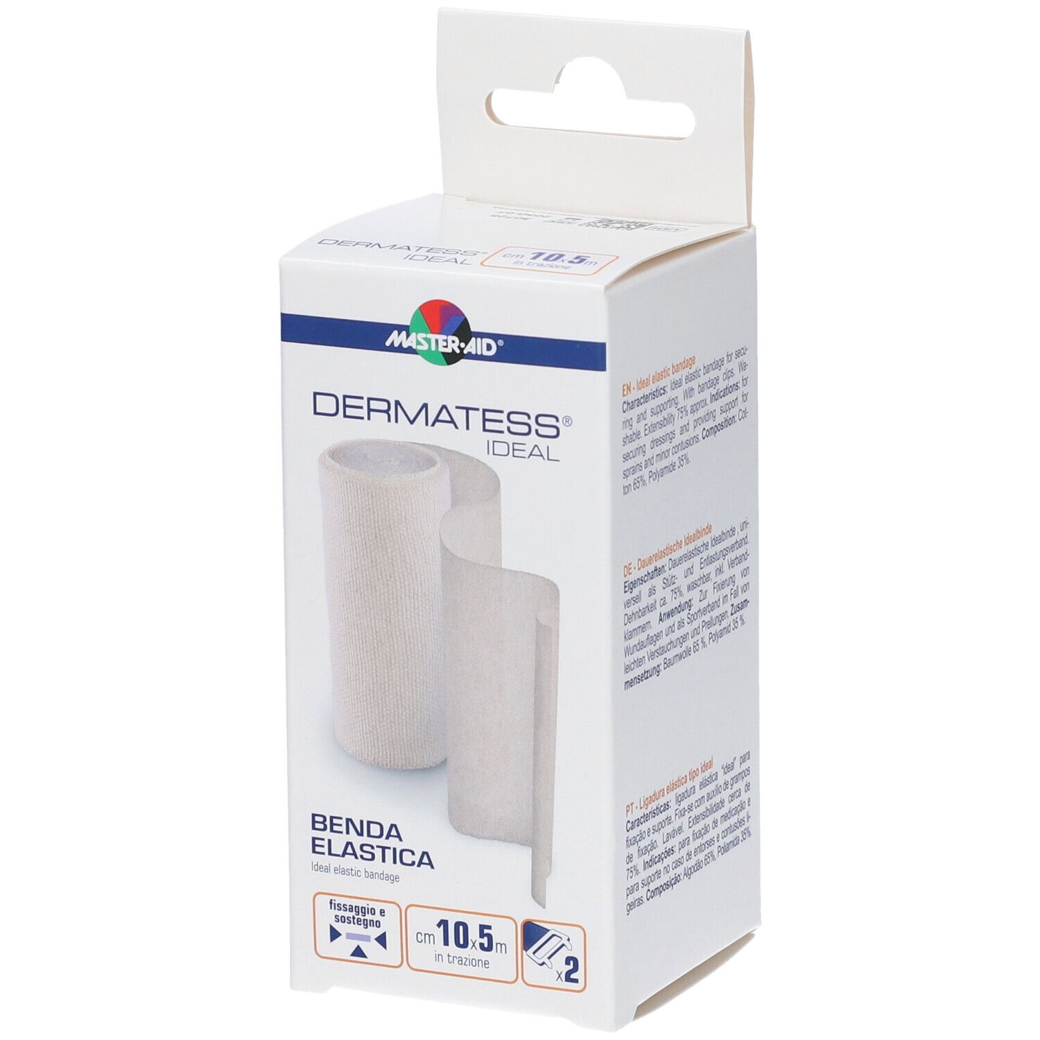 Verpackung für elastische Binde 'Dermatess Ideal', 10.5 cm breit, 2 Stück.