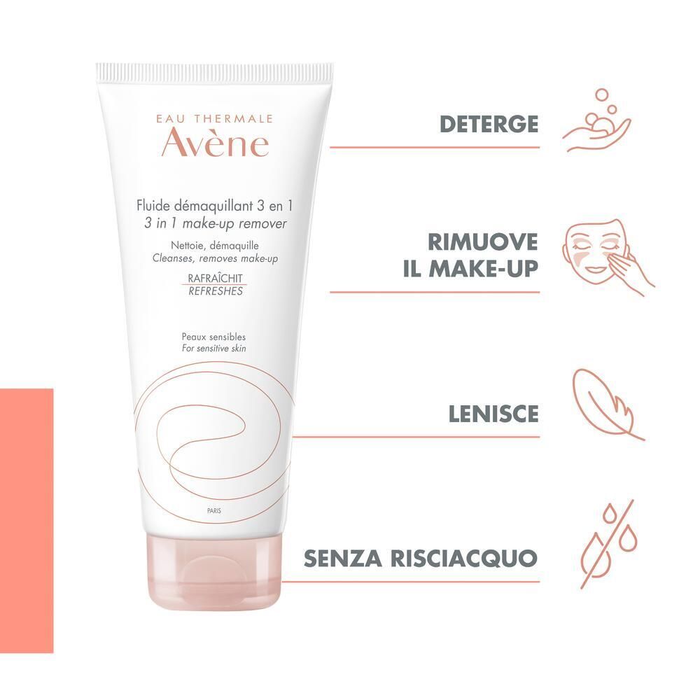 Tube mit Produktnamen und Illustrationen. Text: Reinigt, entfernt Make-up, erfrischt. Icons: Seifenblasen, Gesicht, Feder, Tropfen.