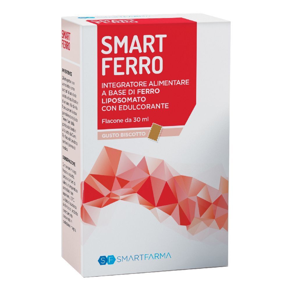 Scatola Smart Ferro. Rossa e bianca, con informazioni sul prodotto e logo.