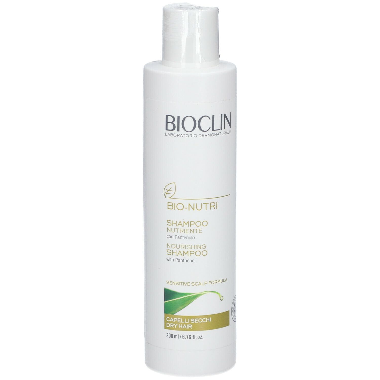 Flacone bianco con logo BIOCLIN e nome del prodotto. Contiene Bio-Nutri Shampoo Nutriente per capelli secchi.