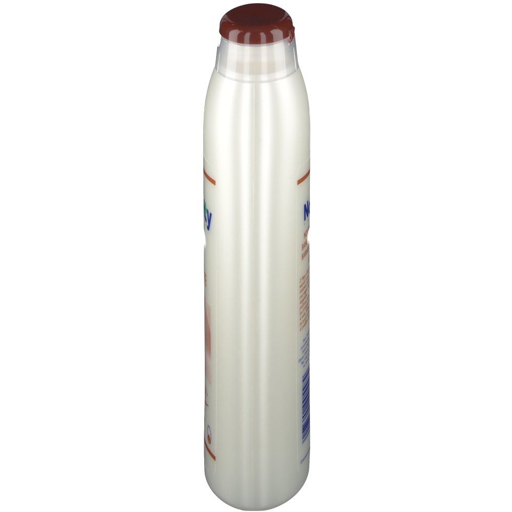 Weißliche Flasche mit braunem Deckel. Seitenansicht. Aufschrift Novelty.