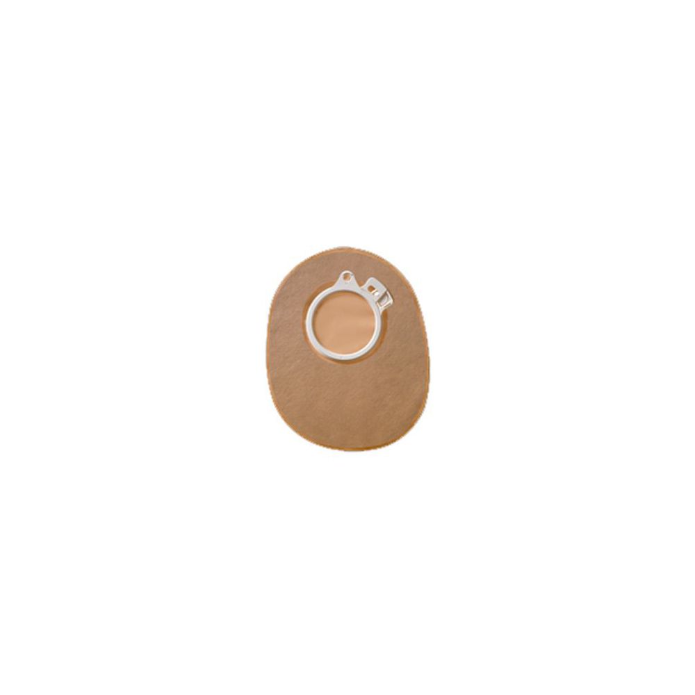 Sistema a sacca. Beige, ovale. Con anello e chiusura bianchi. Per uso medico.