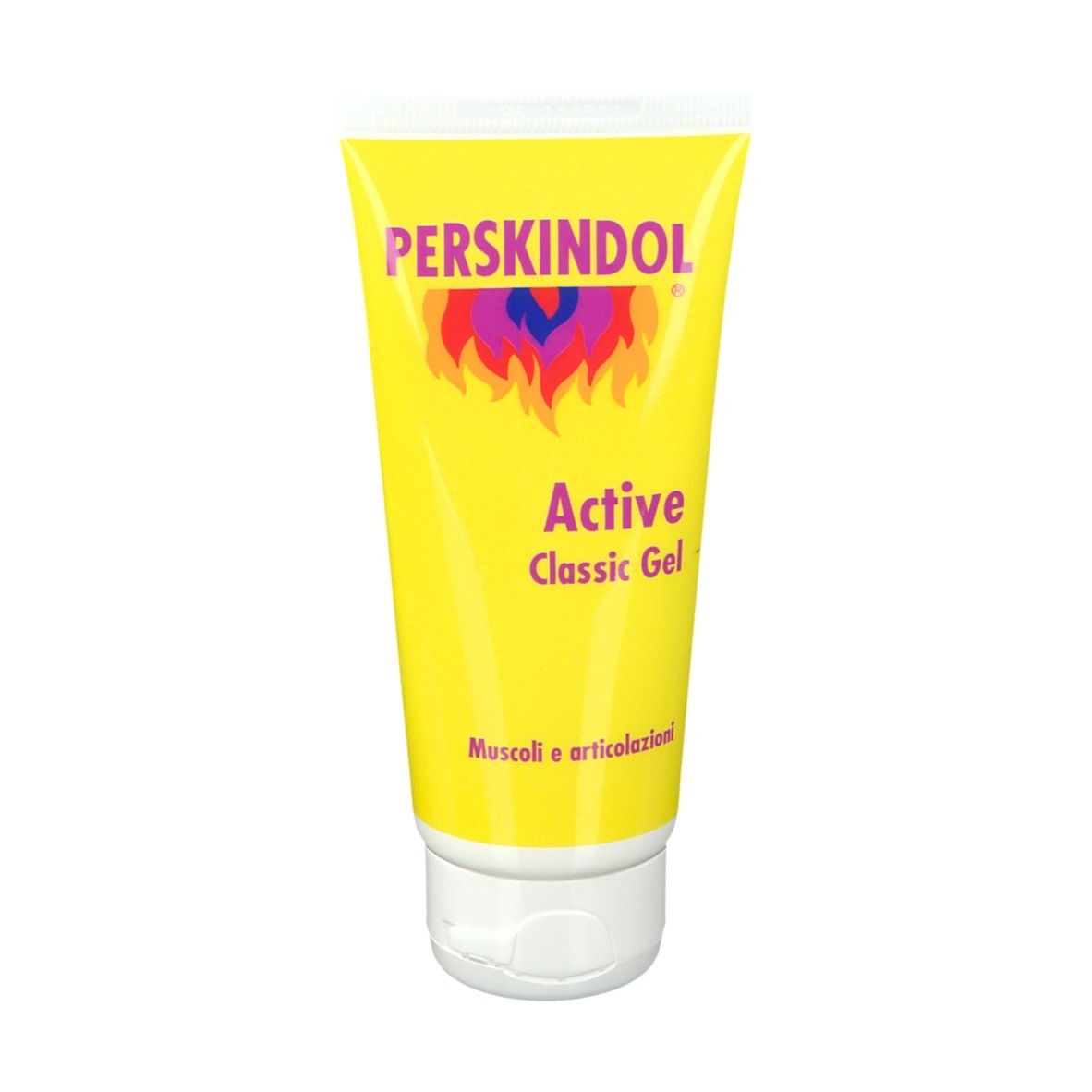Gel-Tube, gelb, mit Produktnamen und Logo. Text: Active Classic Gel. Aufschrift: Muscoli e articolazioni.